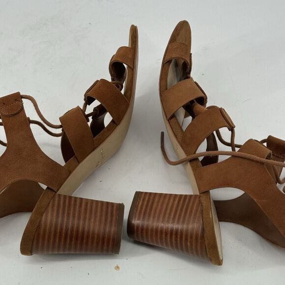 Marc Fisher Suede Lace-up Block Heel Sandals: Paradox Cognac Size 7.5 - Picture 2 of 8